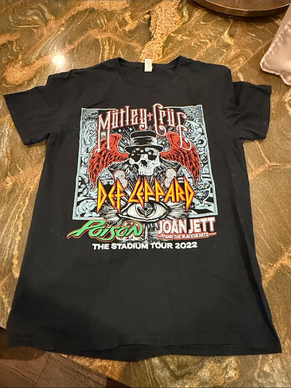 Fruit of the Loom Black Graphic Rock Tour Tee with Red and Yellow Accents